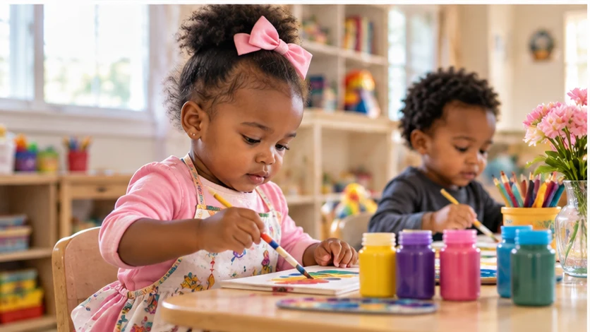 School-age children receiving homework and learning support in a home setting