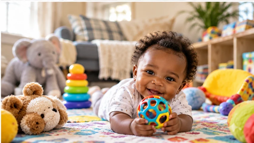 Child enjoying playtime in a warm home environment