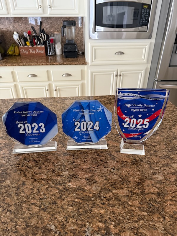 Porter Family Day Care Best Day Care awards for 2023, 2024 and 2025 — three consecutive years of community recognition